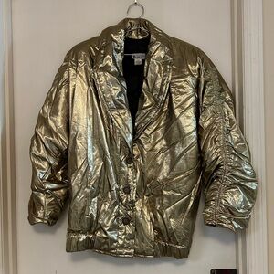 Patra Gold Metallic Women's Puffer Jacket 1980’s 1990s Vintage VTG Small